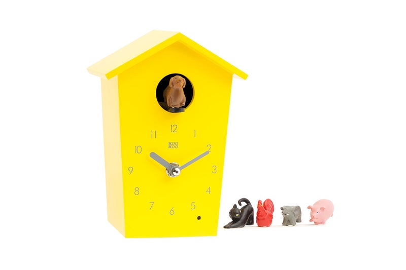 KOOKOO AnimalHouse Yellow, Small Cuckoo Clock with 5 Farm Animals Sounds (Natural Field Recordings) - Image 1